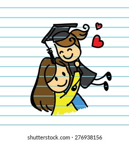Vector of happy mom and daughter on the graduation day for background