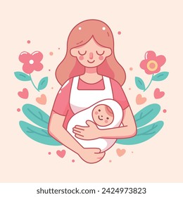 Vector happy mom holding baby mother day illustration