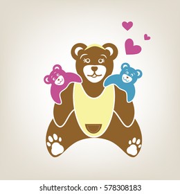 Vector - happy mother and child brown bear