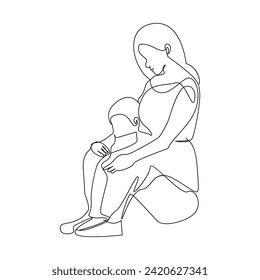 Vector happy mother day card in one continuous line drawing Isolated on white background. Mother's day pro vector illustration. Mother's day single line drawing
