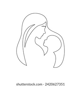 Vector happy mother day card in one continuous line drawing Isolated on white background. Mother's day pro vector illustration. Mother's day single line drawing
