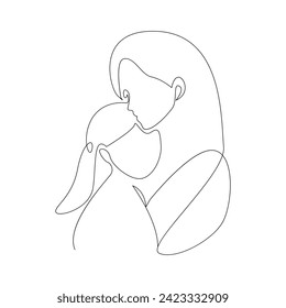 Vector happy mother day card in one continuous line drawing Isolated on white background. Mother's day pro vector illustration. Mother's day single line drawing
