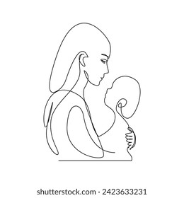 Vector happy mother day card in one continuous line drawing Isolated on white background. Mother's day pro vector illustration 