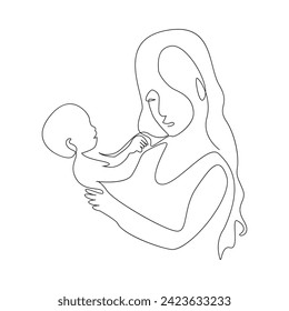 Vector happy mother day card in one continuous line drawing Isolated on white background. Mother's day pro vector illustration 