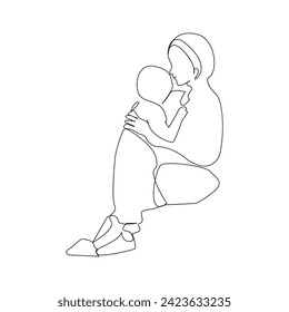 Vector happy mother day card in one continuous line drawing Isolated on white background. Mother's day pro vector illustration 