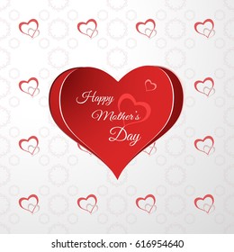 Vector Happy Mother's Day background with red heart cut from red paper and pattern with hearts.