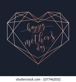 Vector Happy Mother's day greeting card. Geometric heart on dark background