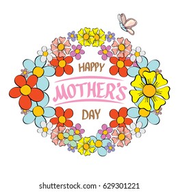 vector happy mothers day vector greeting card with flowers.  mothers day funny cartoon background