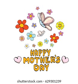 vector happy mothers day vector greeting card with flowers.  mothers day funny cartoon background