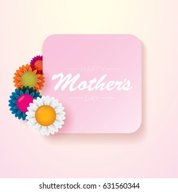 vector happy mothers day vector greeting card with flowers and text. mothers day soft pink beauty background