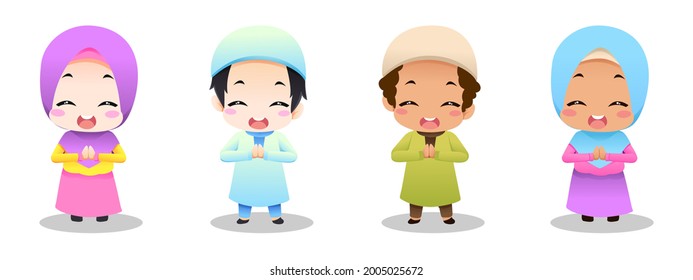 vector happy muslim children apologizes. very suitable for use as part of website design, posters, presentations, and others.