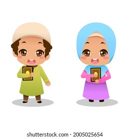 vector happy muslim children carrying the quran. very suitable for use as part of website design, posters, presentations, and others.
