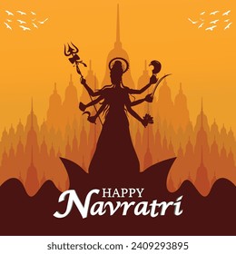 Vector happy navratri festival celebration poster design goddess durga maa silhouette vector illustration