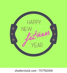 Vector happy new fitness year design with Pilates ring