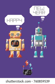 vector of happy new year with 2 robots 