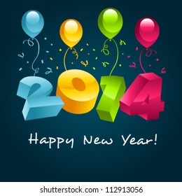 Vector happy new year 2014 greeting card with party balloons.