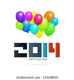 Vector Happy New Year 2014 Theme With Colorful Baloons