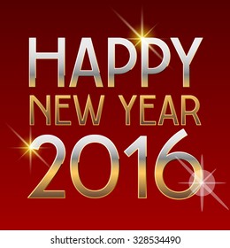 Vector Happy New Year 2016 greeting card with elegant chic golden font