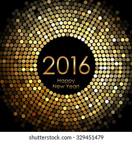 Vector - Happy New Year 2016 - gold disco lights frame