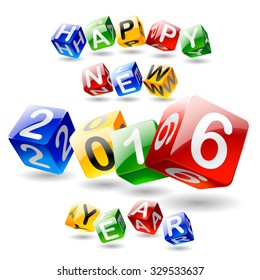 Vector Feliz año nuevo 2016 tarjeta de felicitación con fuente 3D de cubo colorido