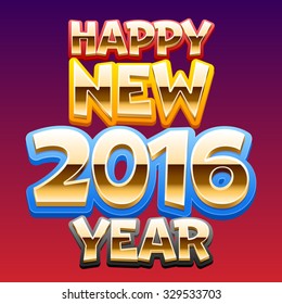 Vector Happy new year 2016 greeting card with glossy colorful golden font