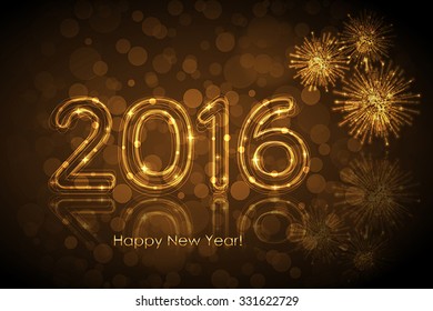 Vector Happy New Year 2016 background with glowing numbers