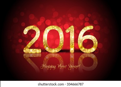 Vector Happy New Year 2016 red background with shiny gold number