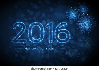 Vector Happy New Year 2016 background with glowing numbers