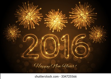 Vector Happy New Year 2016 background with fireworks