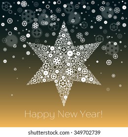 Vector Happy New Year 2016 greeting card with snowflakes shaped gears