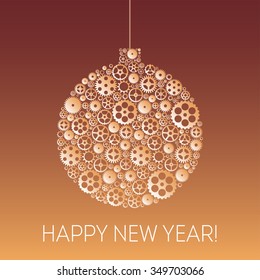 Vector Happy New Year 2016 greeting card with gears pattern