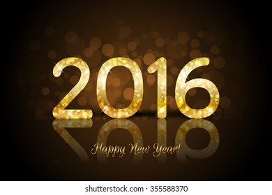 Vector Happy New Year 2016 brown background with shiny gold number