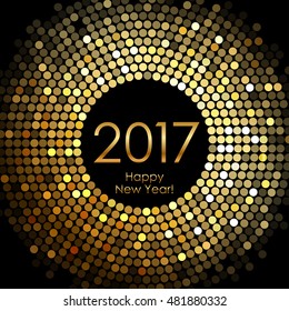 Vector - Happy New Year 2017 - gold disco lights frame