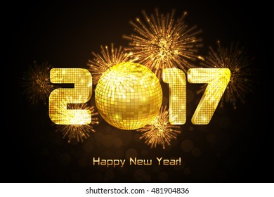 Vector - Happy New Year 2017 - gold disco lights frame