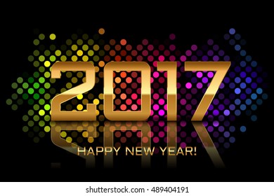 Vector - Happy New Year 2017 - colorful disco lights frame