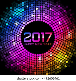 Vector - Happy New Year 2017 - colorful disco lights background