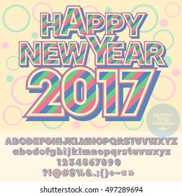 Vector Happy New Year 2017 greeting card with set of letters, symbols and numbers. File contains graphic styles