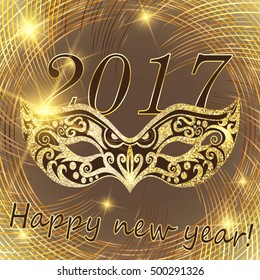 Vector happy New Year 2017 and Christmas. line Golden disk can be used as a frame, card, cover, background, website. EPC 10