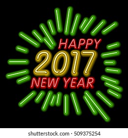 Vector Happy New Year - 2017 colorful neon light background art