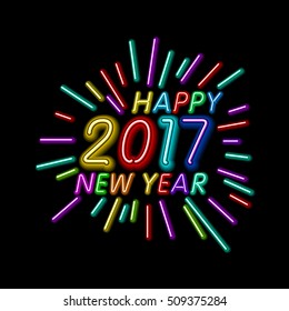 Vector Happy New Year - 2017 colorful neon light background art