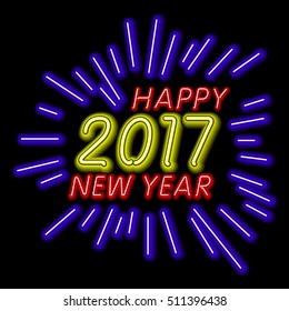 Vector Happy New Year - 2017 colorful neon light background art