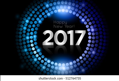 Vector - Happy New Year 2017 - gold disco lights frame