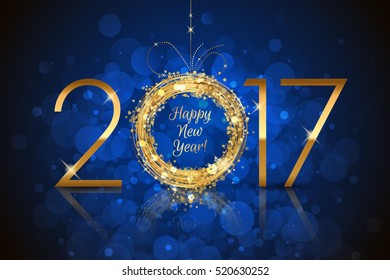 Vector Happy New Year 2017 glowing blue background