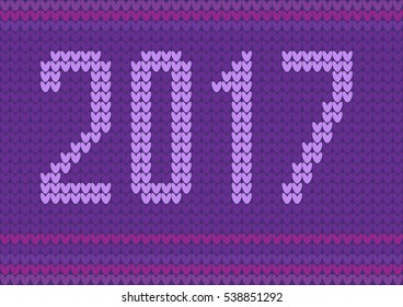 Vector Happy new year 2017 card. Knitted background. Pattern for handmade and knitting.