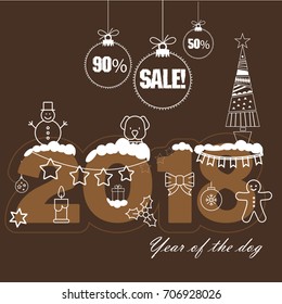 Vector Happy New Year 2018 and Christmas card with winter landscape. Card sale. EPS 10