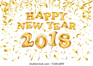 vector Happy new year 2018 Metallic Gold Balloons
