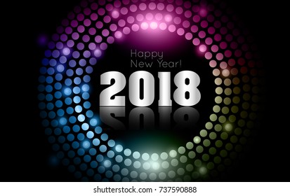 Vector - Happy New Year 2018 - gold disco lights frame