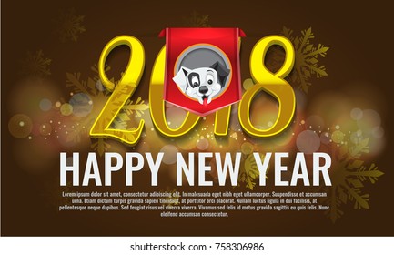 Vector Happy New Year 2018 - New Year background with happy dog character. Illustrated vector.