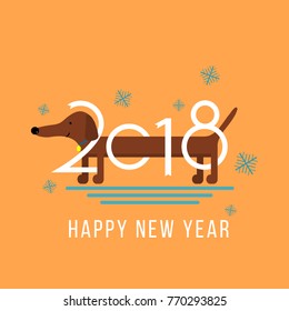 Vector Happy New Year 2018 design element with cute dachshund dog. Chinese year of dog concept illustration 2018 year of dog