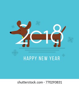 Vector Happy New Year 2018 design element with cute dachshund dog. Chinese year of dog concept illustration 2018 year of dog